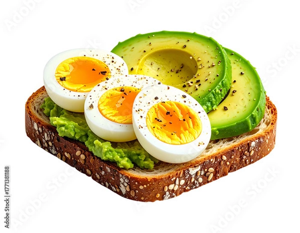 Fototapeta Photo of avocado egg toast isolated on transparent background png