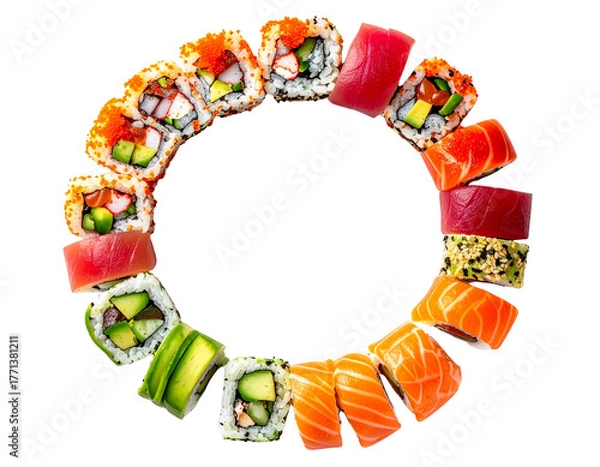 Fototapeta Photo of assorted sushi ring isolated on transparent background png