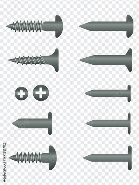 Fototapeta Screws and Nails Vector Icons Set for Construction