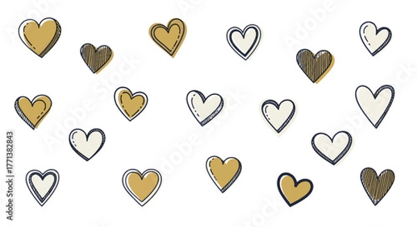 Obraz Delightful collection of artistic hand-drawn hearts, rendered with doodle charm and scattered elegantly for themes of love and affection
