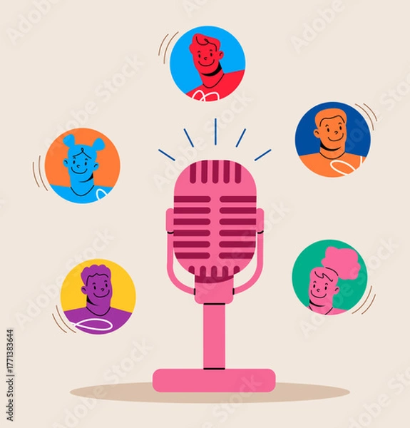Obraz Podcasting popularity and online podcast recording. Colorful vector illustration