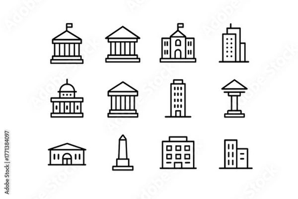 Fototapeta Various Buildings Icons Set in Outline Style