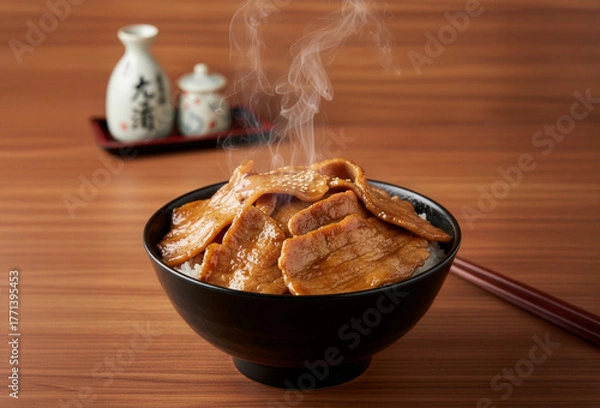 Obraz 熱々湯気立つ絶品豚丼！食欲を刺激する日本の定番料理