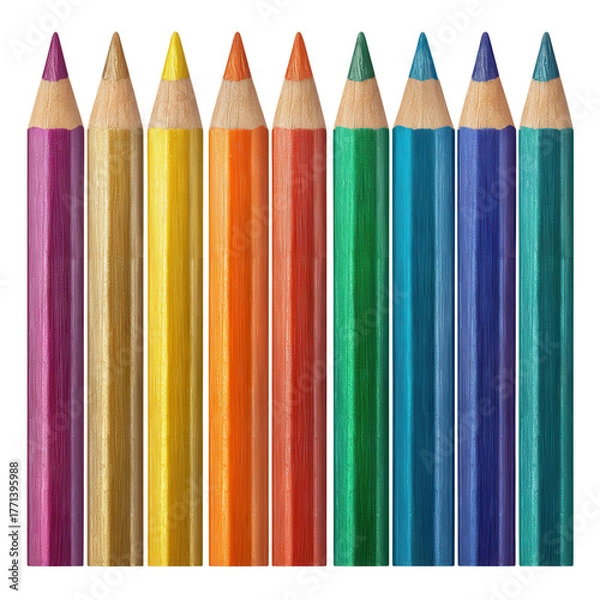 Obraz Colorful pencils lined up display a range of vivid colors ideal for creative activities and illustration