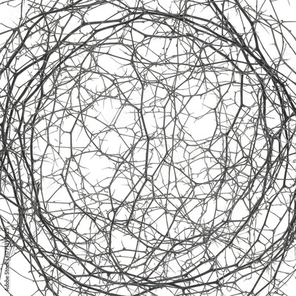 Fototapeta Abstract tangle of silver branches resembling a sphere isolated on transparent background