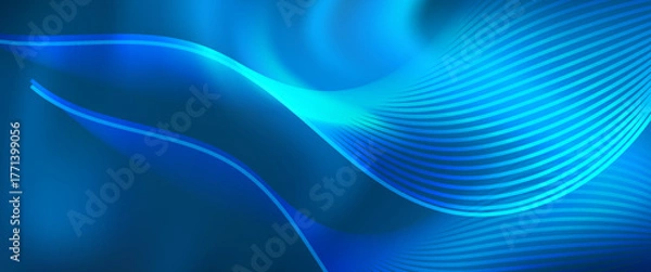 Fototapeta Modern blue abstract background with smooth glowing wave lines and gradient light effects. Elegant and futuristic design perfect for technology