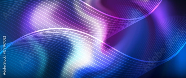 Fototapeta Neon glowing techno lines, hi-tech futuristic abstract background template with square shapes.vector illustration eps10