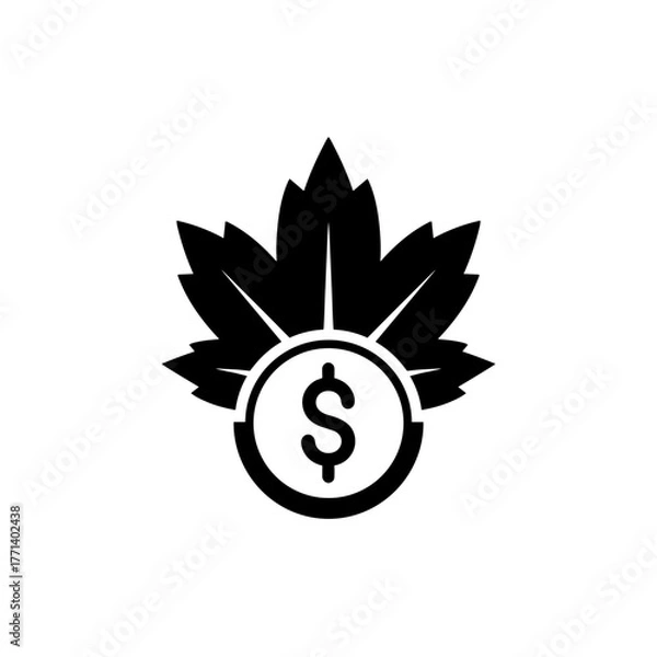 Fototapeta Leaf symbol with dollar sign for Buy now leaf button, concept of Autumn sale  