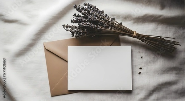 Fototapeta Blank card and envelope with dried lavender