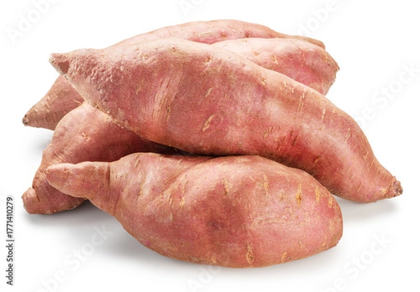 Fototapeta Red-skin sweet potatoes isolated on white background.