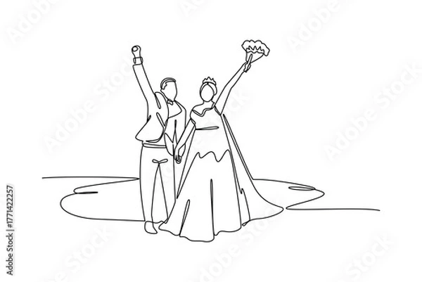 Obraz Simple continuous line draw of a couple pose at wedding party. Simple line, creativity, vector.