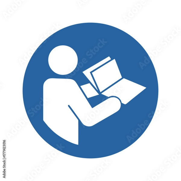 Fototapeta Refer to instruction manual booklet sign vector design mandatory safety sign standar ISO 7010