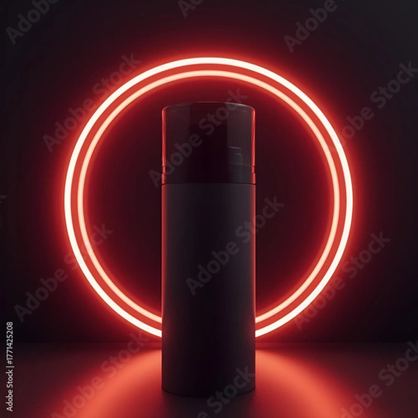 Fototapeta Deodorant or Hairspray Can Mockup with Red Neon Light