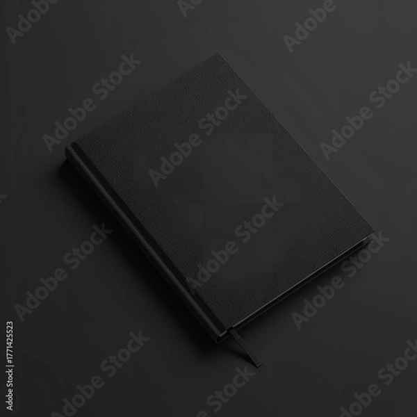 Fototapeta Black Leather Book Mockup with Bookmark on Dark Background