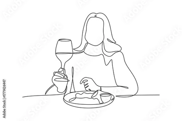 Obraz Simple continuous line draw of dinner activity idea. Simple line, creativity, vector.