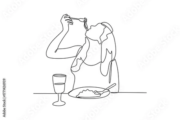 Obraz Simple continuous line draw of dinner activity idea. Simple line, creativity, vector.