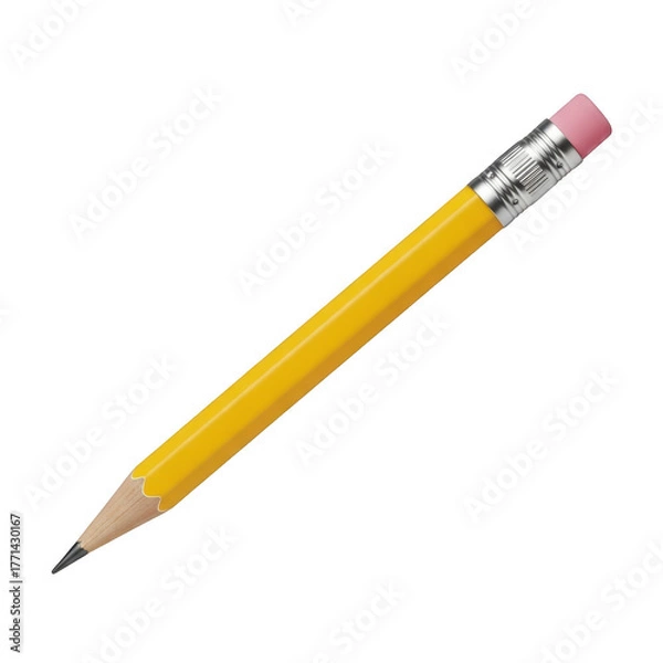 Fototapeta Classic yellow pencil with pink eraser sharp point ready for writing and drawing transparent background