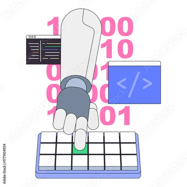 Fototapeta Robot hand typing on keyboard, AI powered software engineering automation