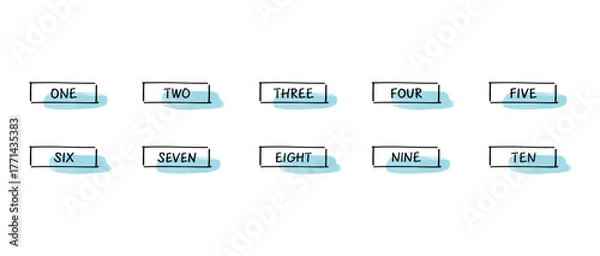 Obraz 手書きの数字あしらいセット　英語　水彩風塗り(グローバルカラーで色変更可能)