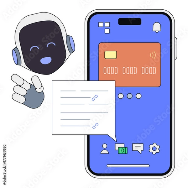 Fototapeta AI voice assistant interacting with mobile banking app