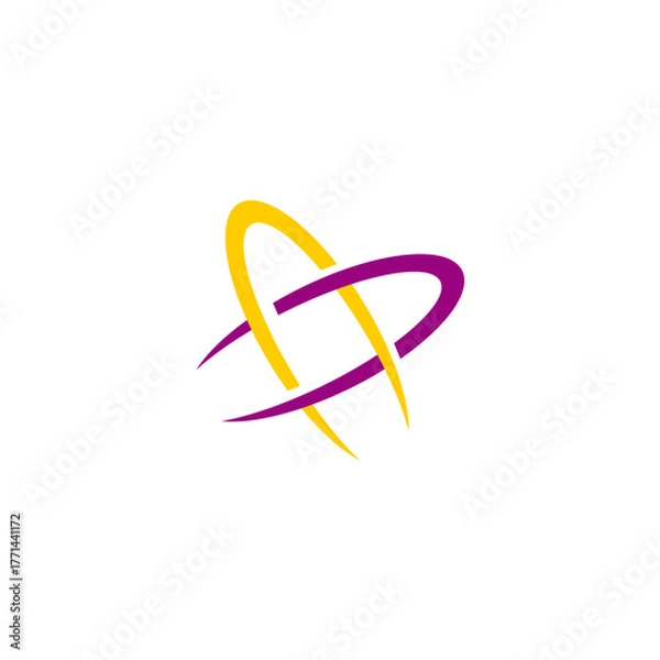 Fototapeta Intertwined Paths: A Modern Emblem of Interconnectivity and Dynamic Synergy, Featuring Abstract Arcs in Harmonious Violet and Gold for Versatile Visual Communication