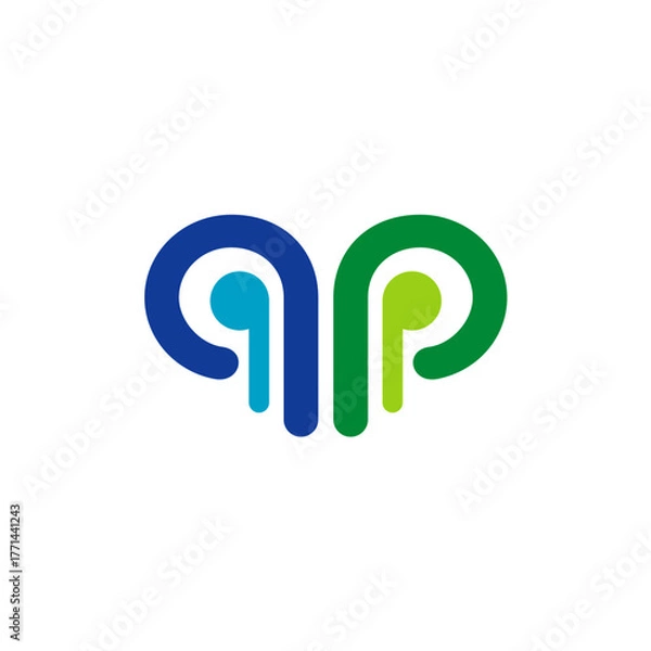 Fototapeta Harmonious Duality: A Symbol of Equilibrium and Connection Featuring Intertwined Shapes in Refreshing Shades of Blue and Green, Embodiment of Balance and Unity