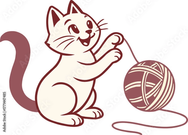 Fototapeta Cute Happy Cat Playing with Ball of Yarn
