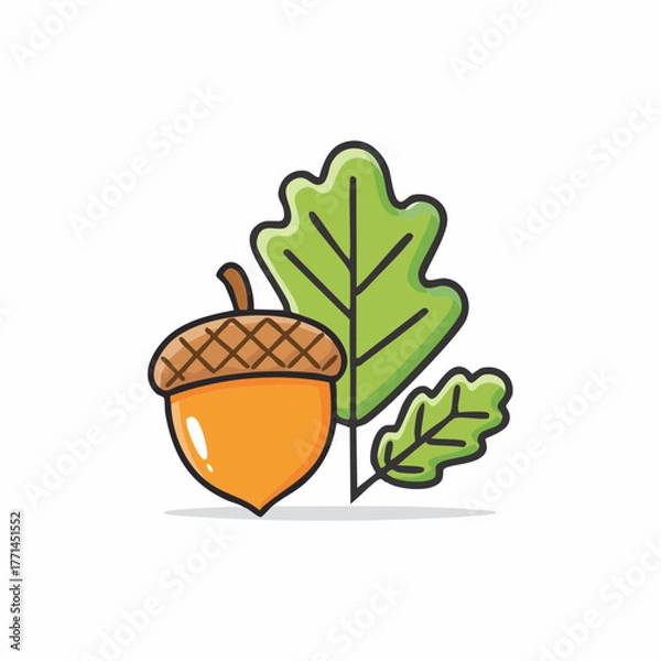 Fototapeta Acorn and Oak Leaf Illustration A Vibrant Symbol of Nature