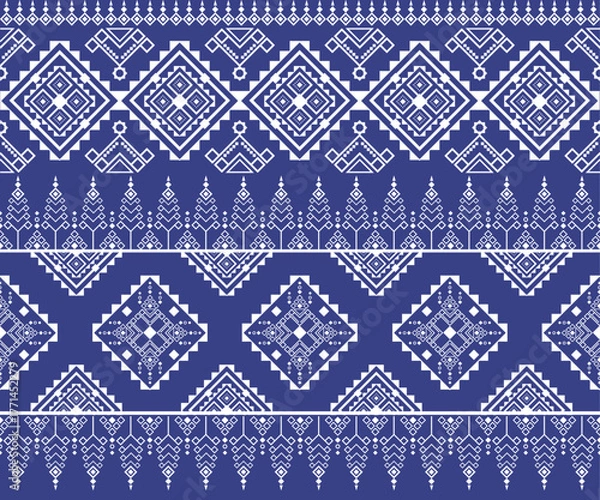 Obraz Navy Blue and White Seamless Geometric Ethnic Pattern Design