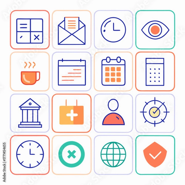 Obraz Multifunctional Icon Grid – 4x4 Vector Set for Productivity, Scheduling, and UI Design