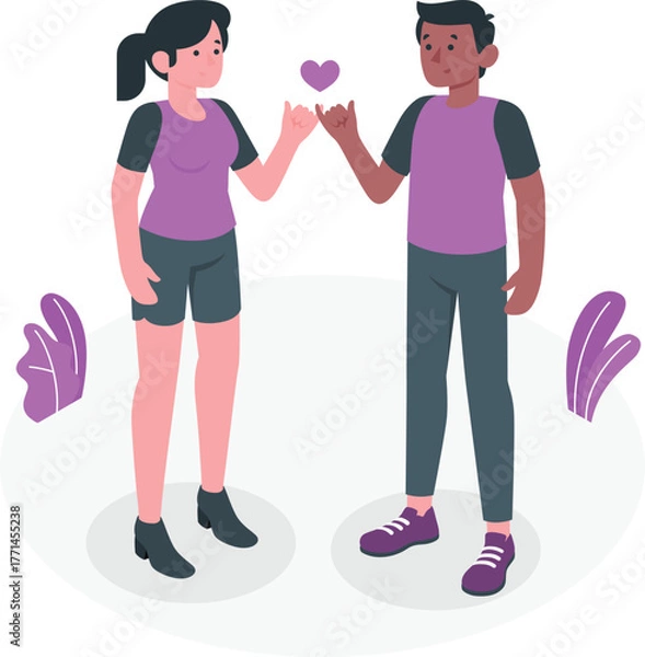 Fototapeta Couple Making Pinky Promise with Heart Symbol love relationship