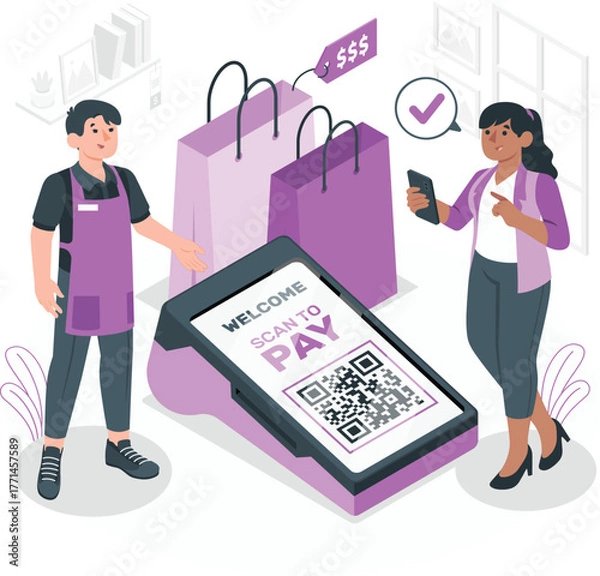 Fototapeta Customer paying with smartphone at point of sale payment mobile payment