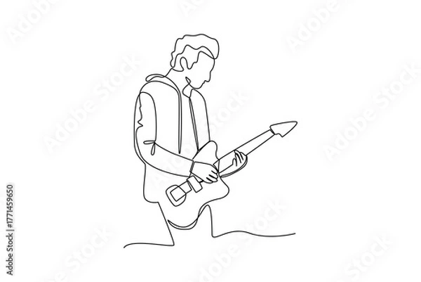 Obraz Simple continuous line draw of all about concert. Simple line, creativity, vector.