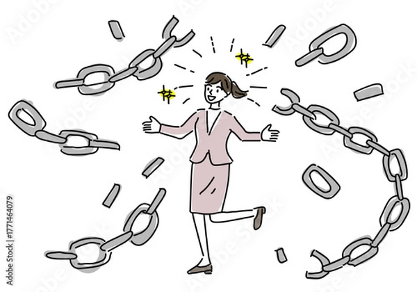 Fototapeta 鎖を解き放つ女性会社員、退職・転職のイメージ