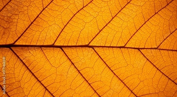 Fototapeta Close-up of a dried orange leaf with detailed vein patterns
