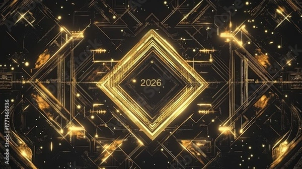 Fototapeta Luxury golden geometric tunnel futuristic 2026 composition