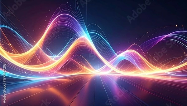 Obraz Abstract luminous lines in blue, orange, and purple with subtle sparkles against a dark backdrop