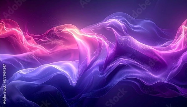 Obraz Abstract, swirling light ribbons in gradients of pink, purple, and blue, floating against a dark background