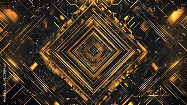 Fototapeta Golden metallic symmetry abstract background pattern