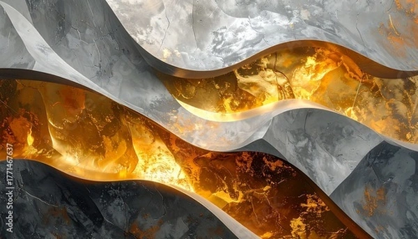 Obraz Abstract wavy design with gray stone layers contrasted with radiant gold, creating a modern, luxurious texture