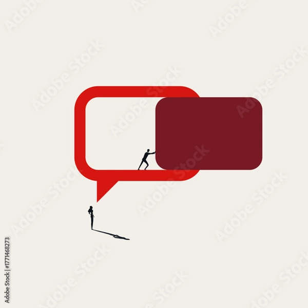 Fototapeta A powerful illustration of a man cutting off a woman speech in a meeting, symbolizing gender inequality, workplace discrimination, and the manterrupting concept
