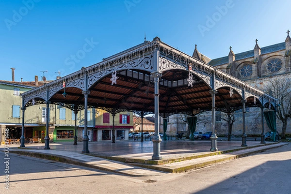 Obraz Metal market halls in the medieval town of Mirepoix, in Ariège, Occitanie, France