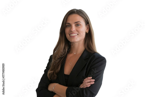 Fototapeta Young businesswoman smiling with arms crossed, isolated on transparent background