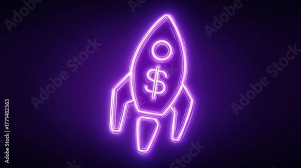 Obraz Glowing neon rocket ship with dollar sign for financial concepts