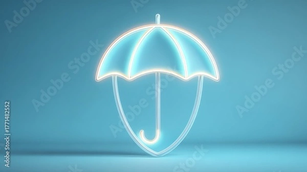 Fototapeta Illuminated umbrella and shield symbol on a solid teal background