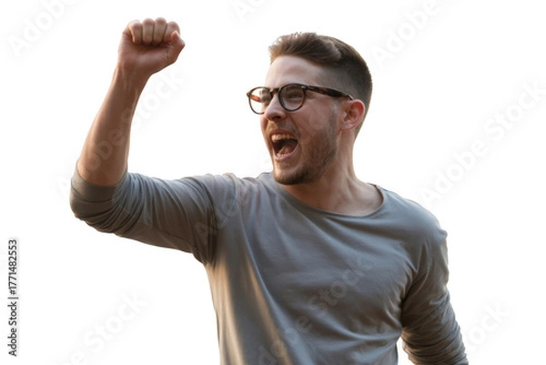 Fototapeta Man celebrating success isolated on transparent background