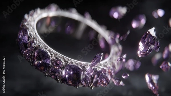 Fototapeta Elegant jewelry crown with sparkling gemstones and dramatic dark background