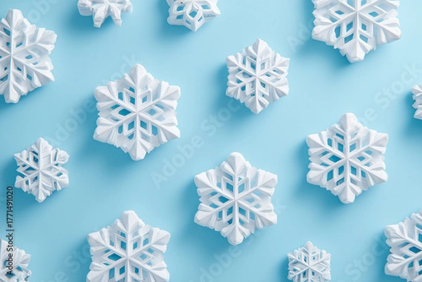 Obraz 白い雪の結晶のパターン構成、冬のコンセプト