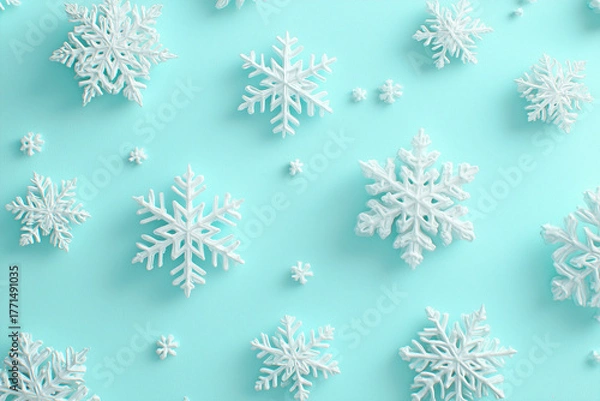 Obraz 白い雪の結晶のパターン構成、冬のコンセプト