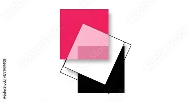 Fototapeta Abstract composition of pink, white, and black squares overlapping on a white background